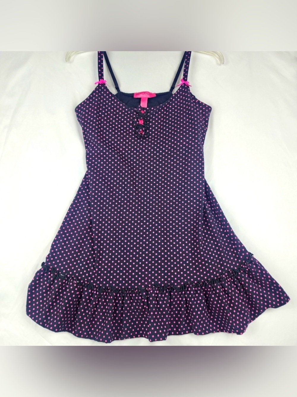 Bestey Johnson Intimate Black and Pink Polka Dot Nighty Adjustable Straps Size M